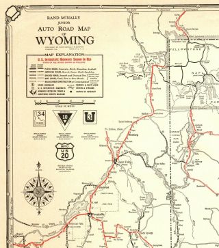 1932 Antique Wyoming State Map Auto Trails Road Map Rare Poster Size 8243