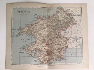 Pembrokeshire,  Wales,  1883 Antique County Map Philip Railways Roads Atlas