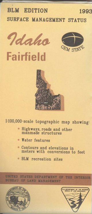 Usgs Blm Edition Topographic Map Idaho Fairfield 1993