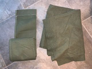 Vintage Us Army 100 Wool Blanket Olive Green 86 " X 84 " W Bonus Sack
