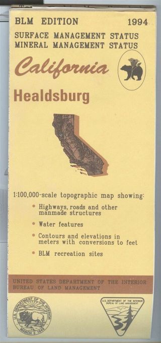 Usgs Blm Edition Topographic Map California Healdsburg 1994