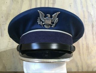 Vintage Art Craft Blue Military U.  S.  Airforce Uniform Cap Hat Badge Size 71/8