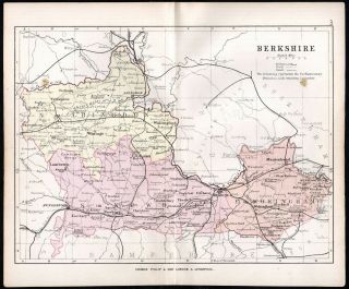 County Of Berkshire 1891 George Philip & Son Antique Map
