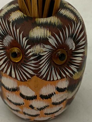Owl Toothpick Holder Wooden With Eight Baby Owl Toothpicks 3