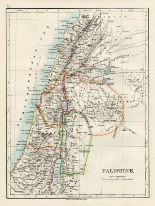 Antique Map Of Palestine Jerusalem Johnston 1892