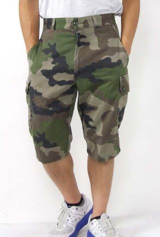 French Army Cce Camo Military Shorts Bermudas Combat Cargo Camouflage Woodland