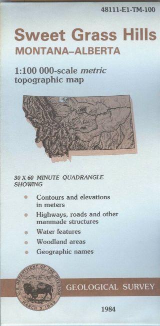 Usgs Topographic Map Sweet Grass Hills Montana Usa Alberta Canada - 1984 - 100k