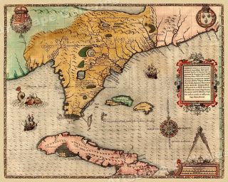 1591 Florida Cuba North America Historic Vintage Style Wall Map - 24x30