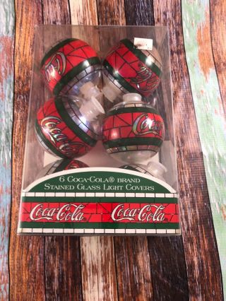 Nip 6 Coca Cola Stained Glass Light Covers,  Vintage Collectible,  Christmas Decor