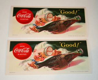 2 1953 Coke Coca - Cola Sprite Drink In Bottles Advertising Ink Blotter Nos