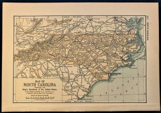 Authentic 1891 Color Map State Of North Carolina Rare