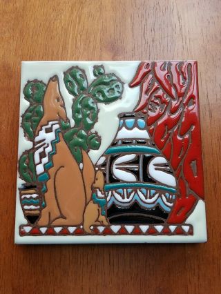 Vintage Earthtones Decorative Tile 6” X 6”.  " Serenading Coyotes "
