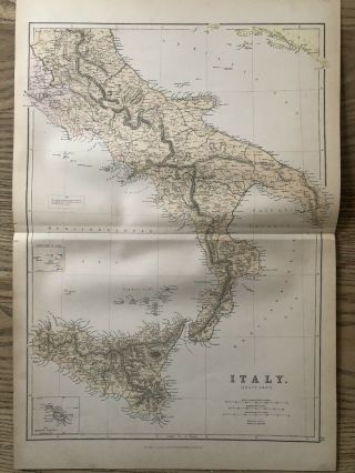 1884 South Italy Large Coloured Antique Map By W.  G.  Blackie