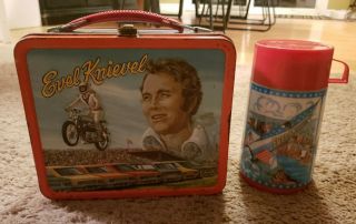 Evel Knievel 1974 Aladdin Metal Lunch Box W/ Thermos Vintage Complete