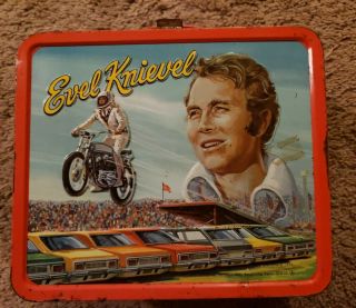 Evel Knievel 1974 Aladdin Metal Lunch Box w/ Thermos Vintage Complete 2