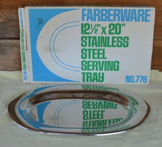 Farberware 12 1/2” X 20” Stainless Steel Oval Serving Tray Platter 776 Orig Box