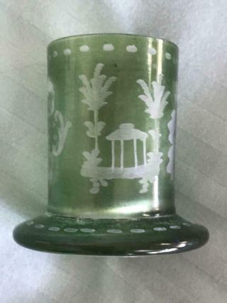 Antique Toothpick Holder Green Glass Cut To Clear
