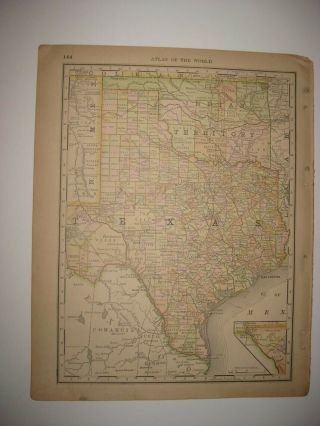 Antique 1880 Texas Indian Territory Oklahoma Named Railroad Map Houston Dallas