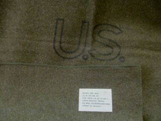 Vintage U.  S.  Military Army Blanket Wool Olive Green Bed Blanket 66 By 84