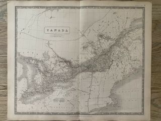1844 Canada Large Hand Coloured Antique Map From Johnston 