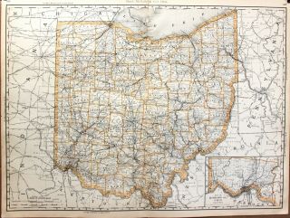 1888 Large Format 2 Page Rand Mcnally Atlas Map The State Of Ohio 27” X 20”