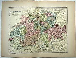 1895 Map Of Switzerland By W & A.  K.  Johnston.  Antique