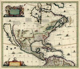North America 1652 Vintage Style Early United States Map - 24x28