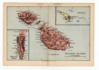 Antique Map Of Malta Maltese Islands Europe W&ak Johnston 1897