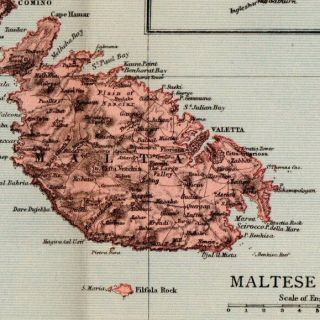 Antique Map Of Malta Maltese Islands Europe W&AK Johnston 1897 3