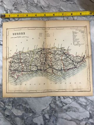 1845 Antique English Map " Sussex "
