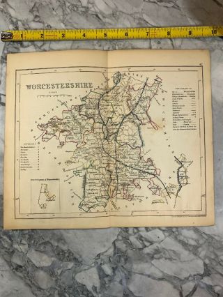 1845 Antique English Map " Worcestershire "