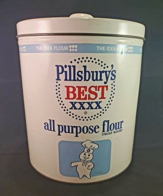 Vintage Jl Clark Pillsbury’s Best Xxxx All Purpose Flour Tin Canister Button Top