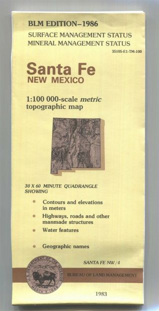 Usgs Blm Edition Topographic Map Mexico Santa Fe 1986 - Mineral - Nw/4 1983
