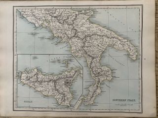 1853 Southern Italy Antique Hand Coloured Map By Alexander Findlay