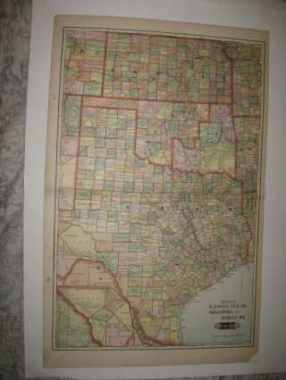 Huge Antique 1904 Texas Indian Territory Oklahoma Kansas Map Rebus Title Arizona