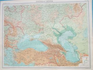 Map Of Southern Russia.  1922.  Black Sea.  Caspian Sea.  Ukraine.  Crimea.
