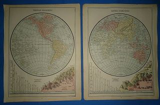 Vintage 1902 East West World Hemispheres Map Old Antique Atlas Map