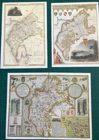 3 X Old Antique Maps Of Cumberland (cumbria) England: 1600 