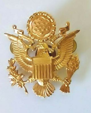 Vintage Large American Eagle 13 Star Flag Gold Metal Badge Military Pin