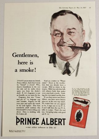 1927 Print Ad Prince Albert Tobacco Happy Gentleman Smokes A Pipe Rj Reynolds