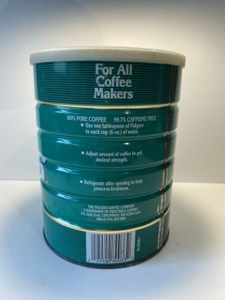 Vintage Mountain Grown Folgers Coffee Decaf Tin Metal 26 oz Can WITH Lid 2