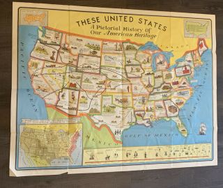 These United States A Pictorial History Of Our American Heritage Color Map 1949