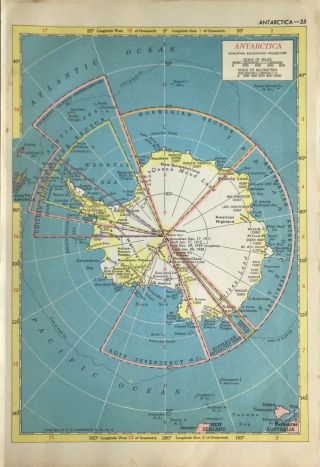 Antarctica Map - Vintage 1960 - Hammond’s World Atlas Wall Art