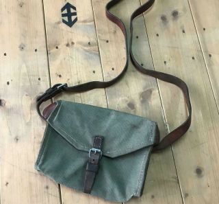 1947 Vintage Swiss Army Military Shoulder Bag Leather And Canvas