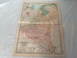 Netherlands Belgium Holland Map Century Cyclopedia 1906 19976 Antique Vintage