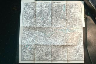 Vintage 1950 John Bratholomew Map Of London & 12 Miles Around 13 X 14 Inches