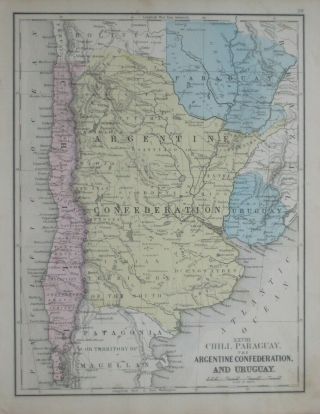 1865 Mitchell Map Chile Argentina Patagonia Paraguay Uruguay Santiago