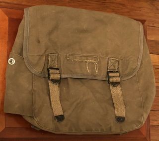 Vintage Army Military Bag Backpack Satchel,  Adjustable Straps,  Olive Green