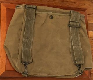Vintage Army Military Bag Backpack Satchel,  Adjustable Straps,  Olive Green 2