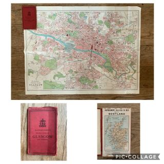 Rare Antique Bartholomew’s Pocket Map Glasgow And Suburbs 1/2” To Mile Folding